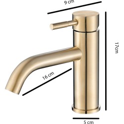 Grifo de lavabo dorado cepillado monomando caña redonda