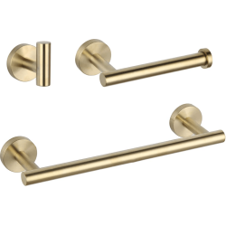 Accesorios de baño en dorado cepillado de acero inoxidable SUS304: Toallero + portarrollos + percha