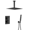 Conjunto de ducha  empotrada  cuadrada techo negra mate termostatica