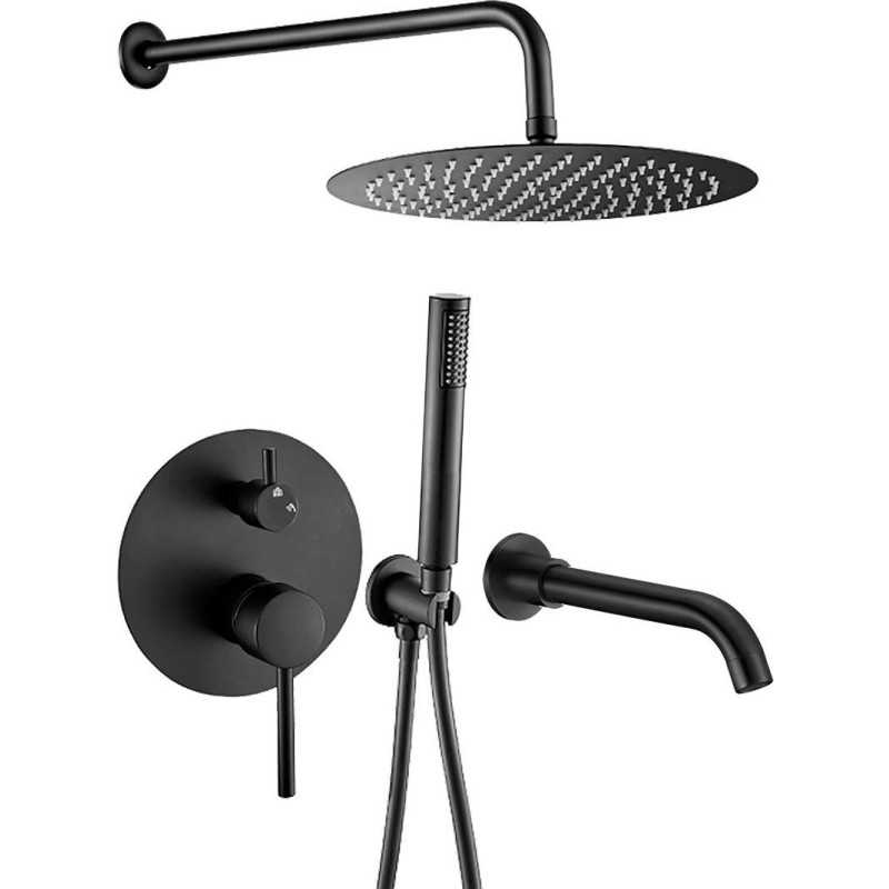 Conjunto de ducha /bañera empotrada pared negro mate de 3 vías Conjunto de ducha /bañera empotrada pared negro mate de 3 vías