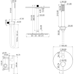 Conjunto de ducha empotrada techo redonda