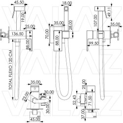 Grifo bidet empotrado negro mate cuadrado pared 2 vías agua fría y caliente