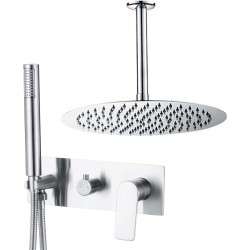 Ducha empotrada monomando redonda a techocon embellecedor rectangular cromada