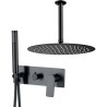 Ducha empotrada monomando redonda a techo con embellecedor rectangular negro mate