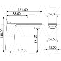 Grifo de lavabo cuadrado monomando cromadonegro mate serie Carrion