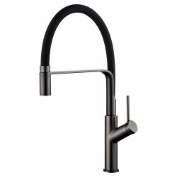 Grifo de cocina alto gun metal monomando con caño flexible y giratorio