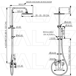 Conjunto de ducha monomando redonda acero inoxidable serie Turia