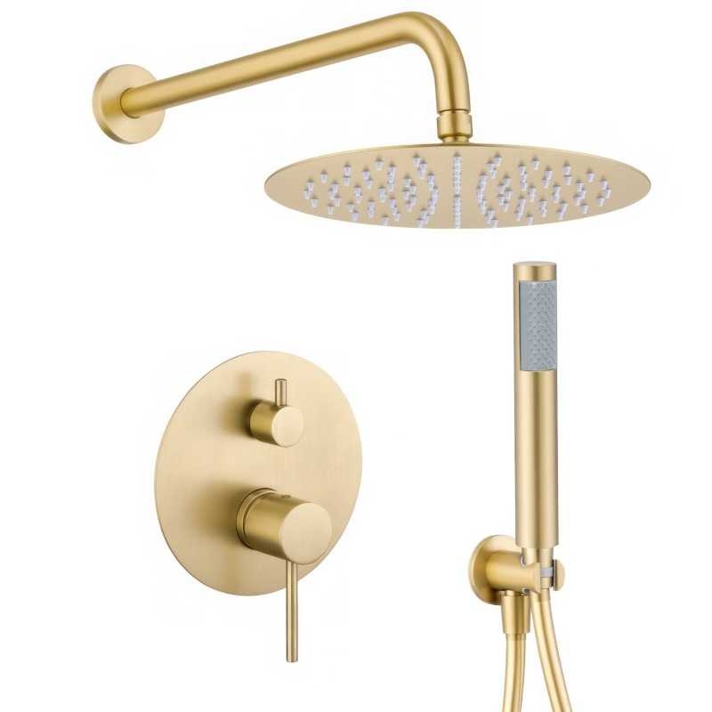 Ducha empotrada oro mate cepillado monomando redonda serie Cenia Ducha empotrada oro mate cepillado monomando redonda serie Cenia