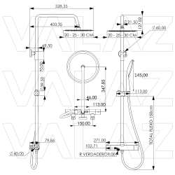 Barra de ducha/bañera termostatica oro mate cepillado rociador 20cm