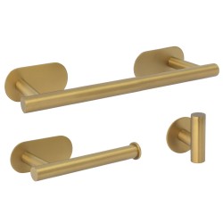 Accesorio de baño adhesivos sin taladro redondo con toallero 30cm+portarrollo+ percha  en oro mate cepillado