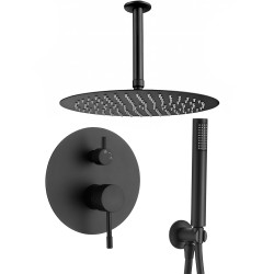 Ducha empotrada a techo acabado maneta luxury negro mate serie Ofin a techo