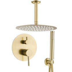 Ducha empotrada a techo acabado maneta luxury dorado cepillado serie Ofin a techo