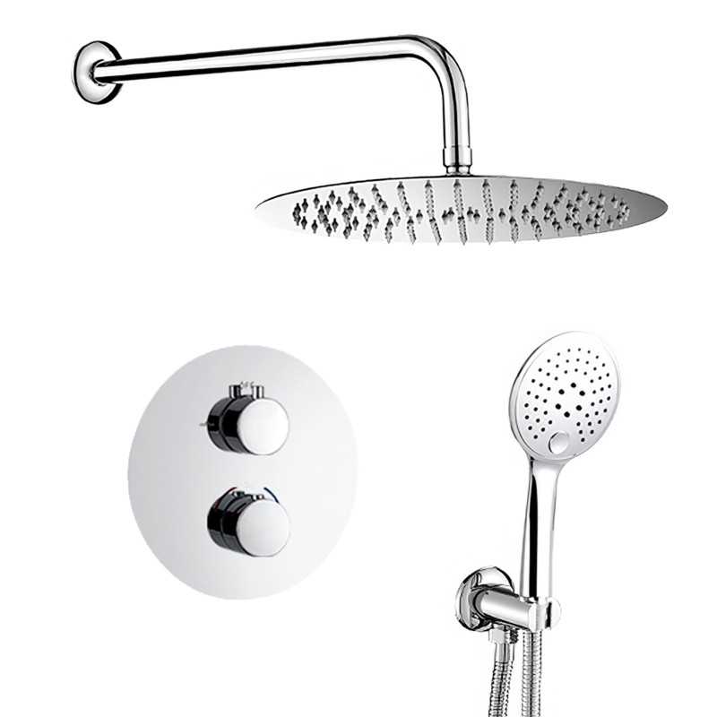 Ducha empotrada termostática redonda con rociador extraplano a pared - Serie Cabriel Ducha empotrada termostática redonda con rociador extraplano a pared - Serie Cabriel