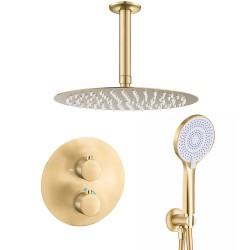 Ducha termostática empotrada oro mate cepillado a techo redonda