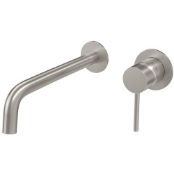Grifo lavabo empotrado caño 26cm fino redondo fijo acero cepillado
