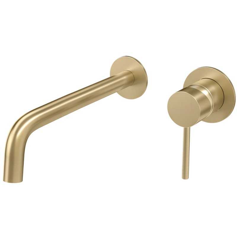 Grifo lavabo oro mate cepillado empotrado caño 26cm fino redondo fijo Grifo lavabo oro mate cepillado empotrado caño 26cm fino redondo fijo