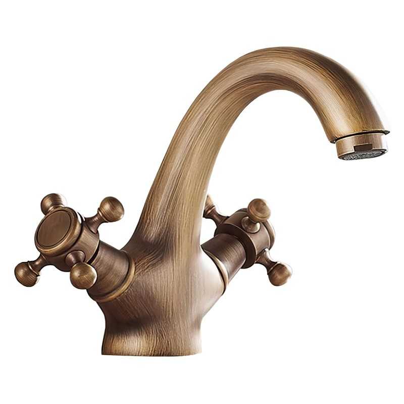 Grifo lavabo retro dorado envejecido bimando
