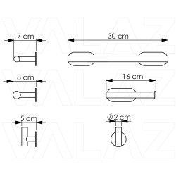 Accesorio de baño adhesivos sin taladro redondo con toallero 30cm+portarrollo+ percha en negro mate