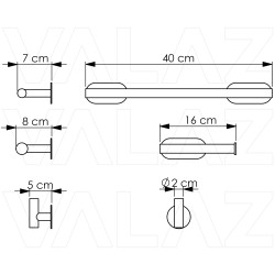 Accesorio de baño adhesivos sin taladro redondo con toallero 40cm+portarrollo+ percha en negro mate