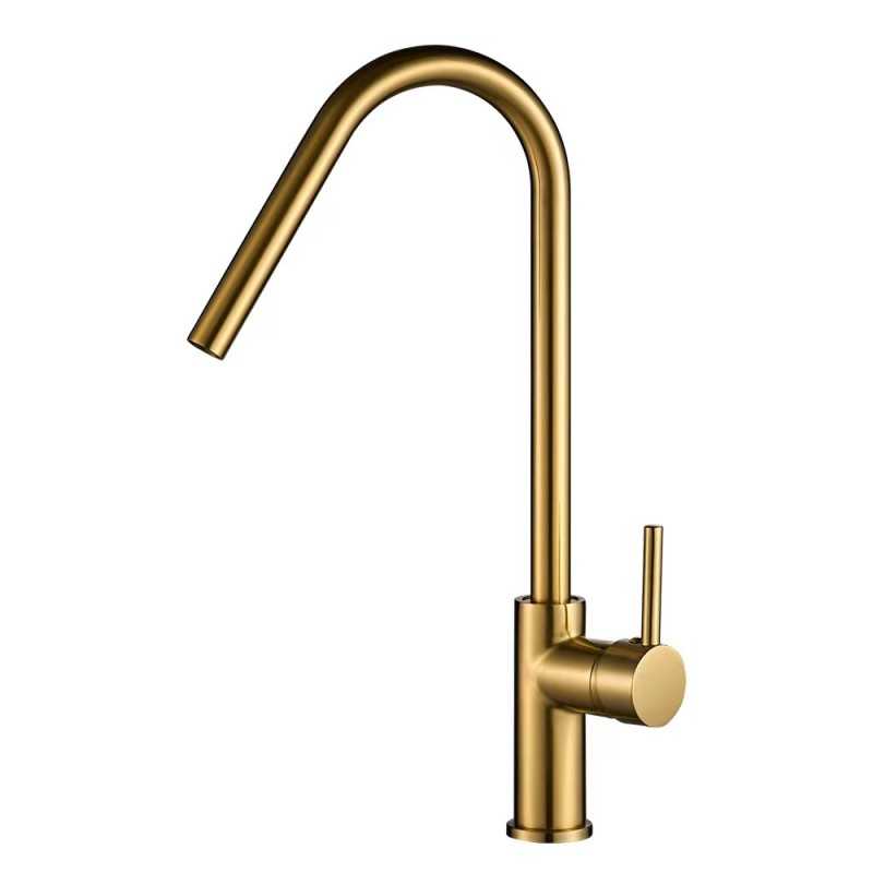 Grifo de cocina monomando dorado cepillado con PVD - Serie Misuri