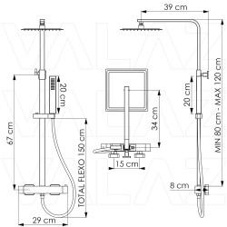 Columna de ducha termostática cuadrada (latón y acero inoxidable)