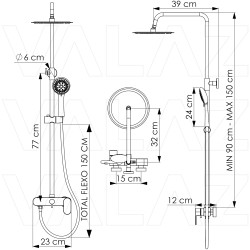 Barra de ducha monomando acero inoxidable redonda cromo serie Viar