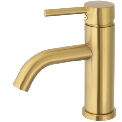 Grifo de lavabo dorado cepillado monomando caña redonda