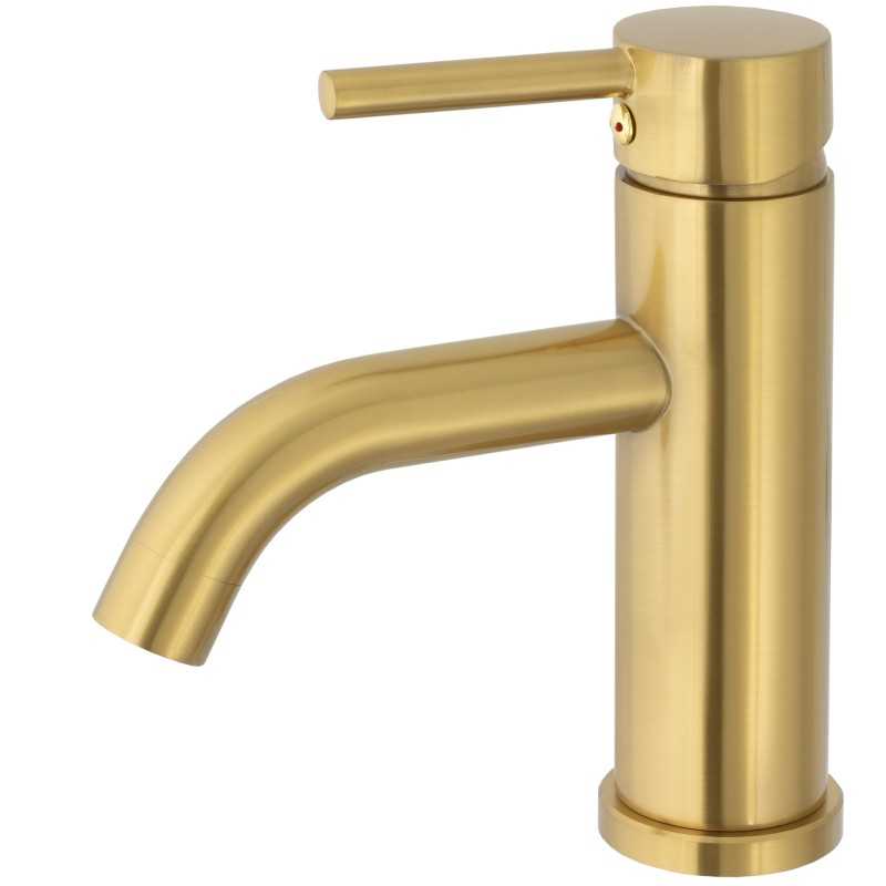 Grifo de lavabo dorado cepillado monomando caña redonda Grifo de lavabo dorado cepillado monomando caña redonda