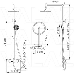 Barra de ducha/bañera termostática redonda cromada