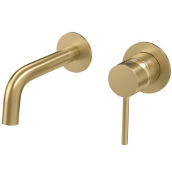 Grifo lavabo oro mate cepillado empotrado caño 15 cm fino redondo fijo