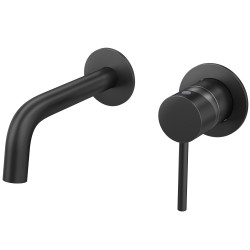 Grifo lavabo empotrado caño 15cm fino redondo fijo negro mate