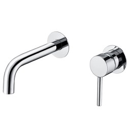 Grifo lavabo empotrado caño 15cm fino redonda fijo cromado