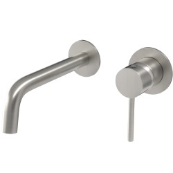 Grifo lavabo empotrado caño fino redondo fijo acero cepillado de 21cm