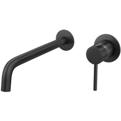 Grifo lavabo empotrado caño 26cm fino redondo fijo negro mate