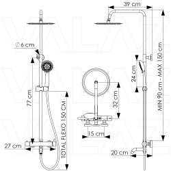 Barra de ducha/bañera monomando acero inoxidable redonda negro mate serie Jabalon