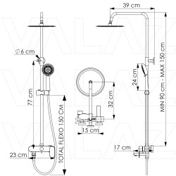 Barra de ducha/bañera monomando acero inoxidable redonda cromo serie Viar