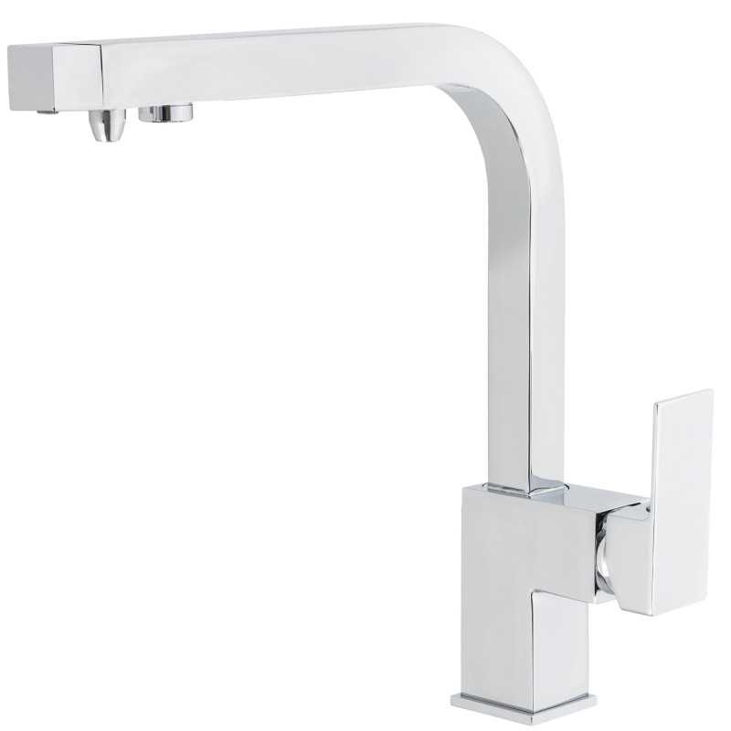Grifo de cocina monomando 3 vías cuadrado con osmosis en cromado serie Porcos