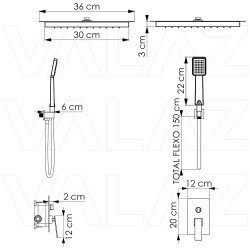 Ducha empotrada con caja ras con rociador extraplano serie Limia