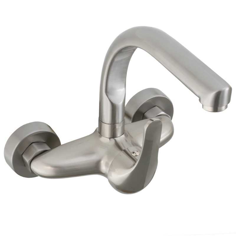 Grifo de cocina a pared redondo acero cepillado serie Genil