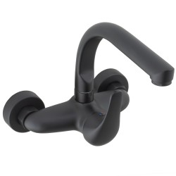 Grifo de cocina a pared redondo negro mate serie Genil