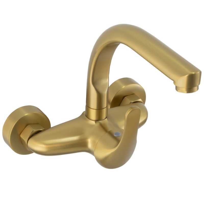 Grifo de cocina a pared redondo oro mate serie Genil