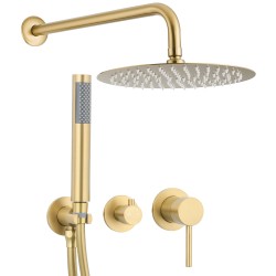 Ducha empotrada monomando redonda oro mate