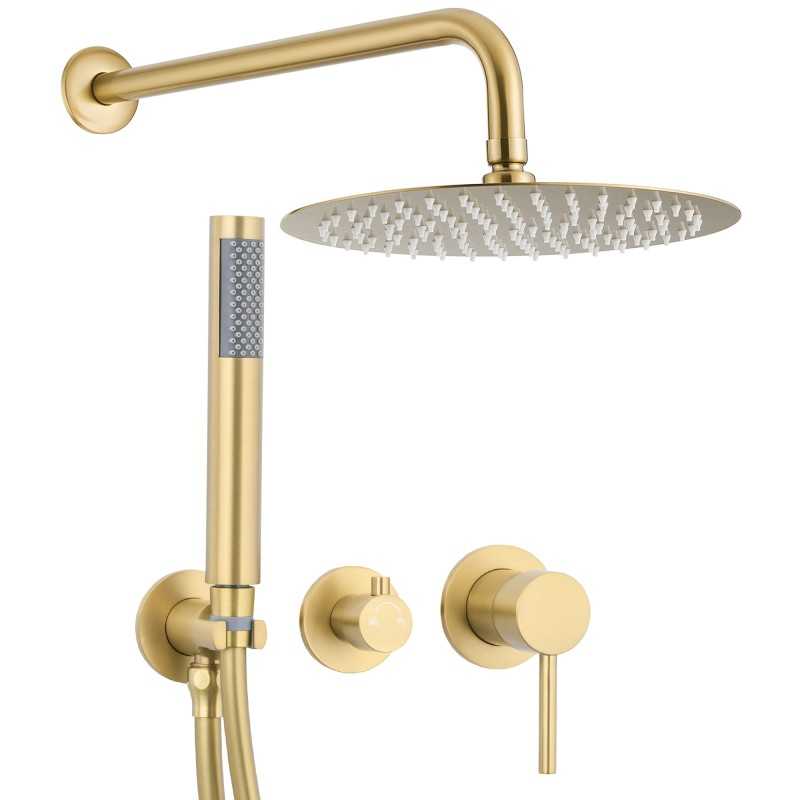 Ducha empotrada monomando redonda oro mate