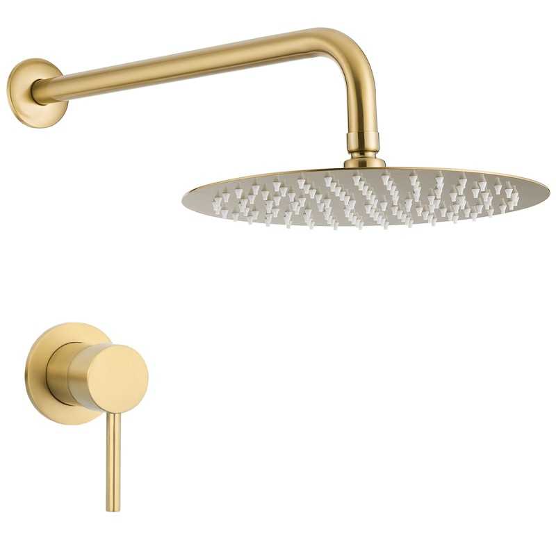 Ducha empotrada monomando 1 vía redonda oro mate cepillado a pared serie Guadiana