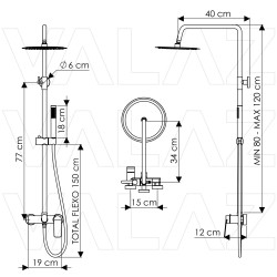 Barra de ducha monomando redonda oro mate serie Valdivia