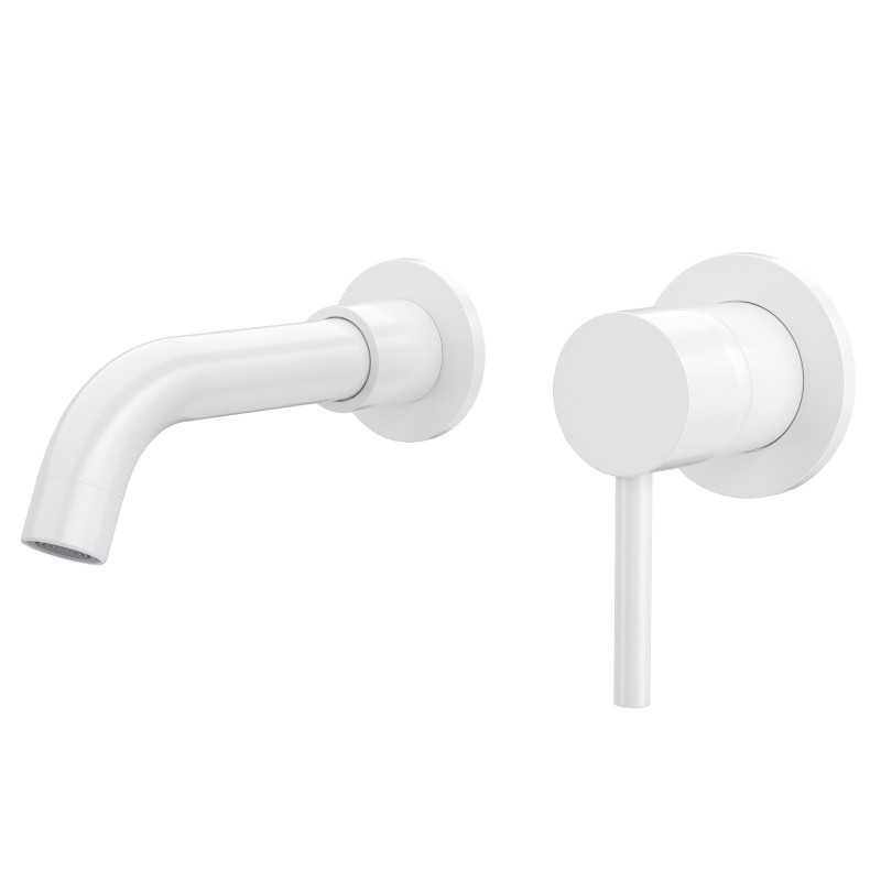 Grifo blanco cepillado mate empotrado caño corto 15cm monomando