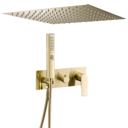 Ducha encastrada a ras de techo dorado cepillado monomando - Serie Miño
