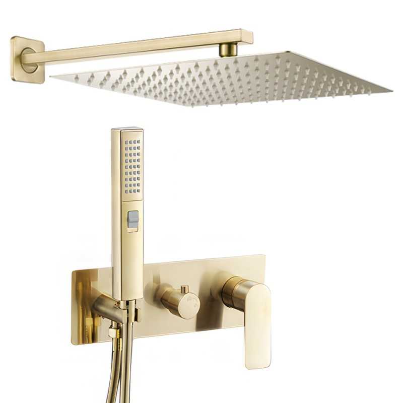 Ducha empotrada dorado cepillado cuadrada monomando