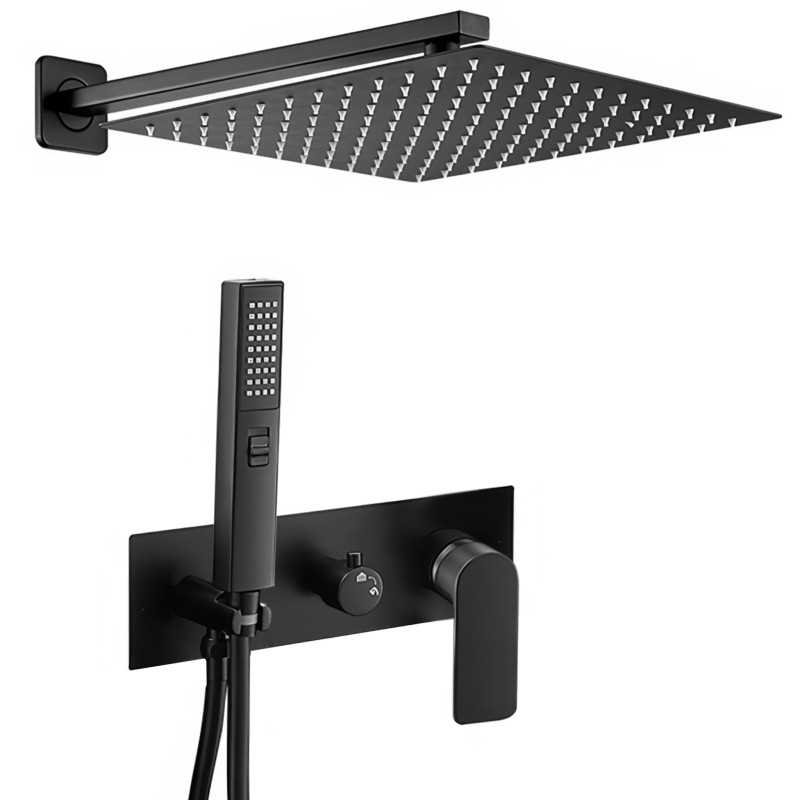 Ducha empotrada negro mate cuadrada monomando a pared