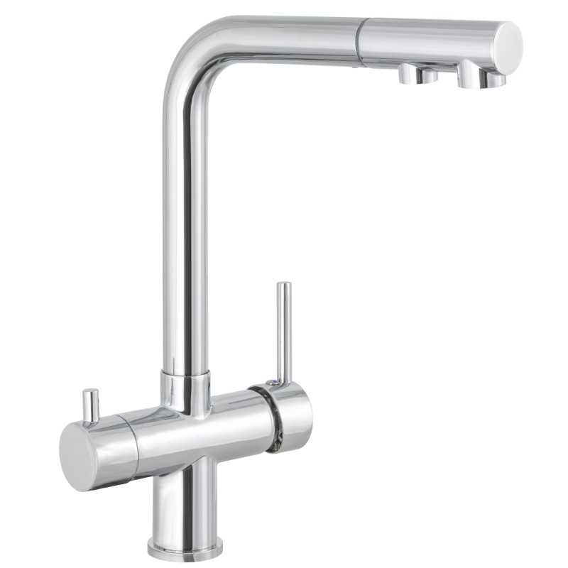 Grifo de cocina monomando 3 vías redondo con osmosis y extraíble en cromado serie Vernisa